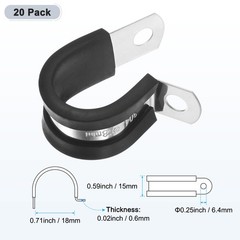 20-Pack Cable Clamps, 18 mm 304 Stainless Steel Rubber R Shape for Tube