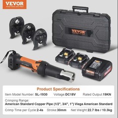 VEVOR Press Tool 18V Electric Pipe Crimping Tool for 1/2&Prime; 3/4&Prime; 1&Prime; Copper Pipes