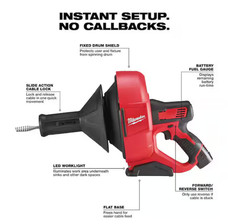 Milwaukee M12 12-V Lithium-Ion Cordless Drain Snake Auger W/ (1) 1.5Ah Battery,
