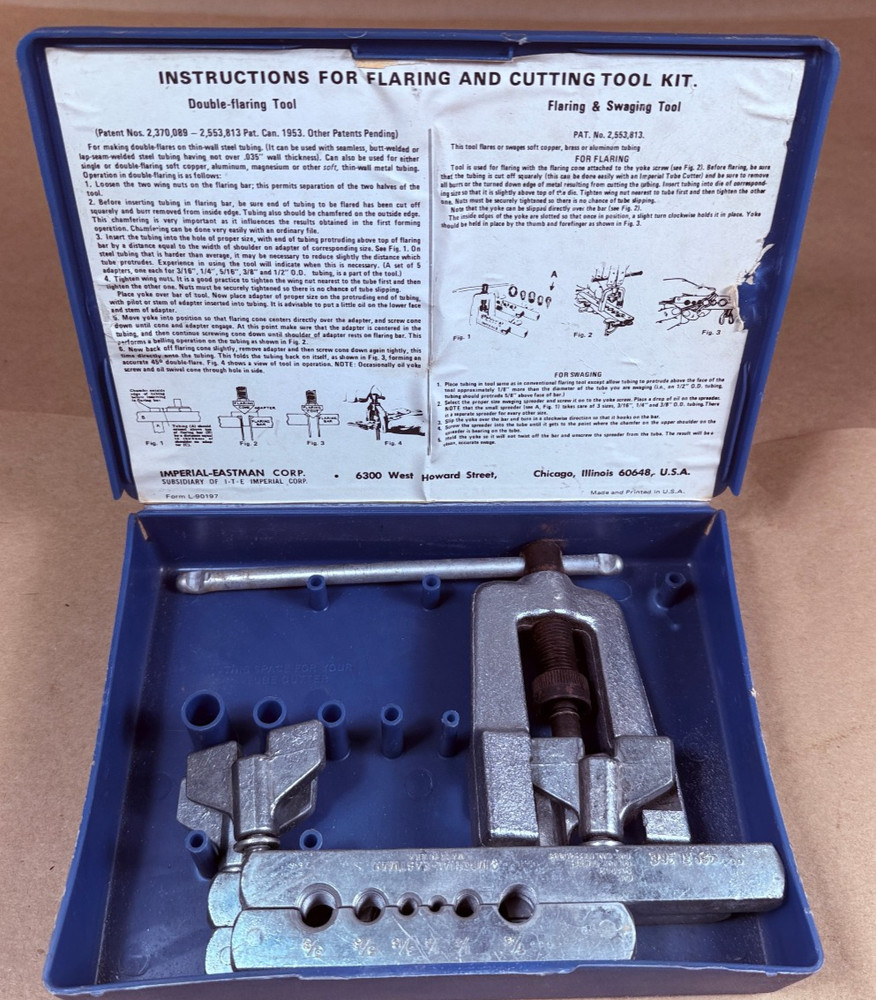 Partial Vintage Imperial Eastman Tubing Flaring & Swagging Tool Kit Case USA 45&deg;