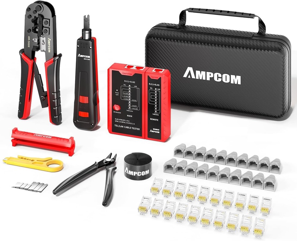 Ethernet Crimping Tool Kit 10-in-1 RJ45/RJ11 Network Tool Kit with RJ45 Tester f