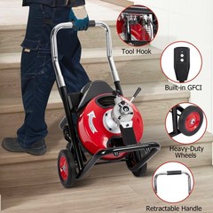 100FT x 3/8&Prime; Electric Drain Cleaner Machine K-300ZF Sewer Auger for 1&Prime;-4&Prime; Pipes