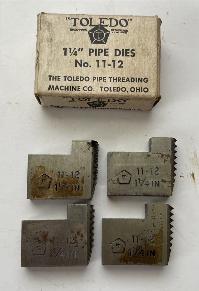 Set of 4 Toledo No. 11-12 1-1/4in Pipe Threading Dies