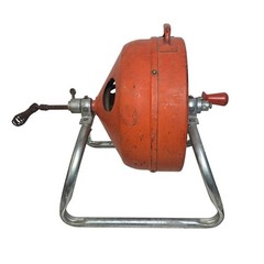 Vintage Hand Crank Drain Auger Snake Reel Industrial Plumber Tool Orange Steel