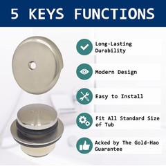 Gold-Hao-the-bathroom Tip-Toe Bathtub Drain Kit &ndash; with 1 Hole Brushed Nickel