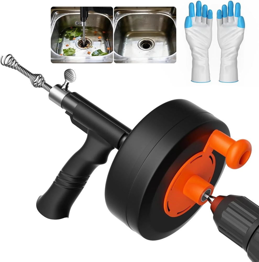 25ft Drain Auger Heavy Duty, Professional Plumbing Snake with Drill Adapter, Man