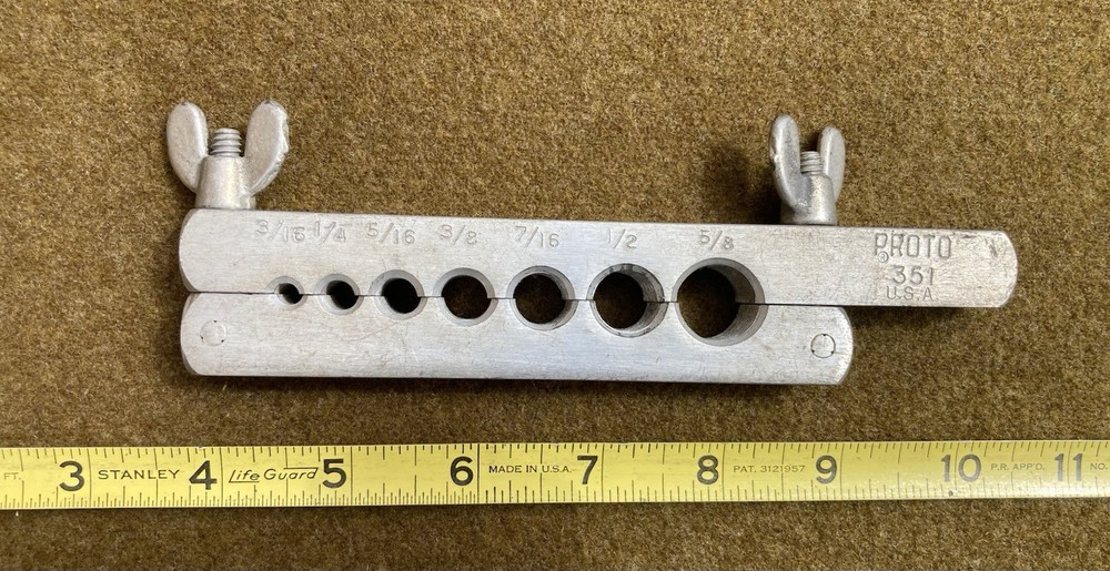 Vintage PROTO 351 3/16&rdquo;-5/8&rdquo; Tube Flaring Tool Clamp Block USA
