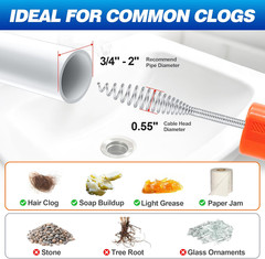 Auto Feed Drain Auger with Drill Adapter, 33 Feet Drain Snake Hair Clog Remover,