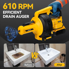 Cordless Drain Snake Auger Compatible with DEWALT 20V Battery, 610 RPM Electric