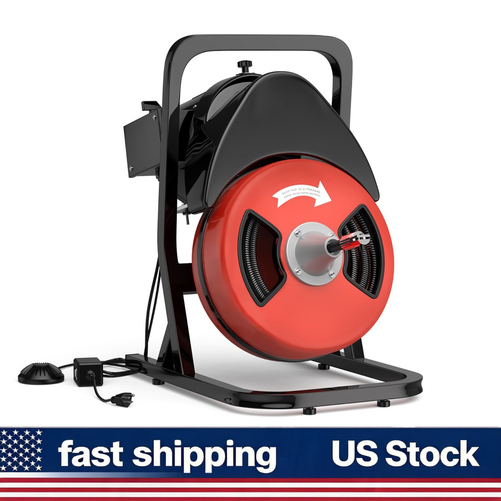 50FT 1/2In Heavy Duty Portable Drain Cleaner Machine Sewer Snake 250W