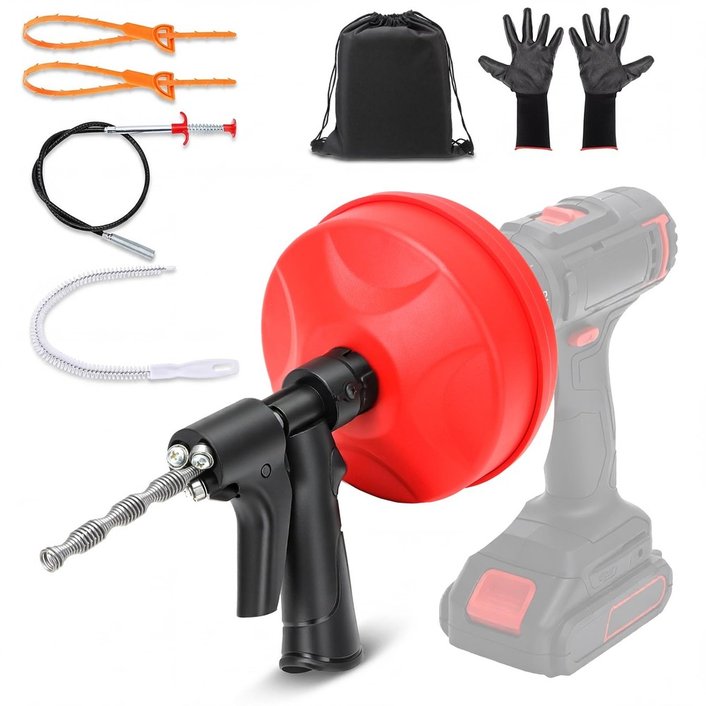 6 in 1 Drain Auger Kit, Dual-Mode 33FT Plumbing Snake with Drill Adapter, Man&hellip;