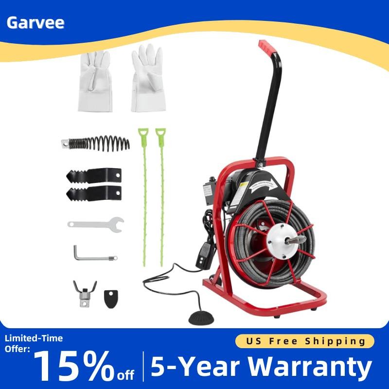 75ft 3/8in Professional Sewer Snake 1-4in Pipes Heavy Duty Clog Remover