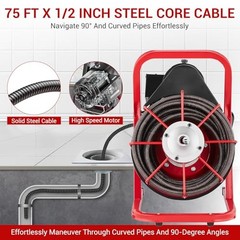 75FT x 1/2 Inch Drain Cleaner Machine, Drain Auger Manual Feed, 370W Electric