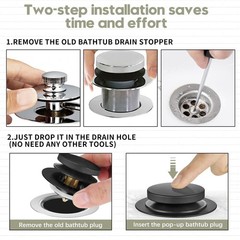 Washever Universal Bathtub Stopper, Pop Up Bath Tub Drain Matte Black