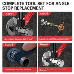 6-Piece Plumbing Tool Set &ndash; Angle Stop Wrench, Compression Sleeve Puller, Sandpa