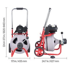 Uimoso 75FT x 3/8 Inch Drain Cleaning Machine with Auto Feed, Wheels & 8 Cutters