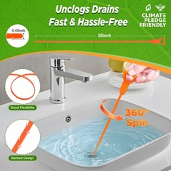 Forlivese 4 Pack 25 Inch Drain Snake,Drain Clog Remover,Sink 4 Pack, Orange