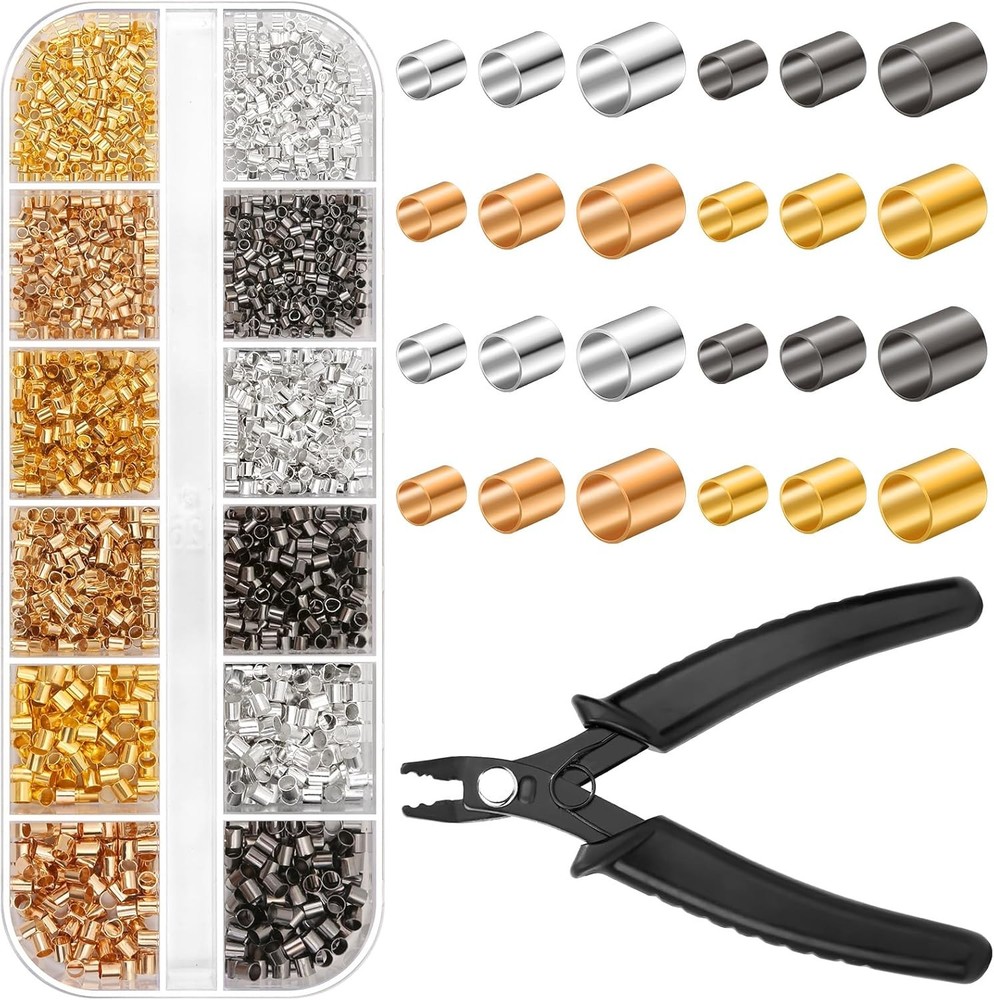 2200 Crimp Tubes with Crimping Pliers for Jewelry Making Beads &ndash; 3 Sizes, 4 Colo