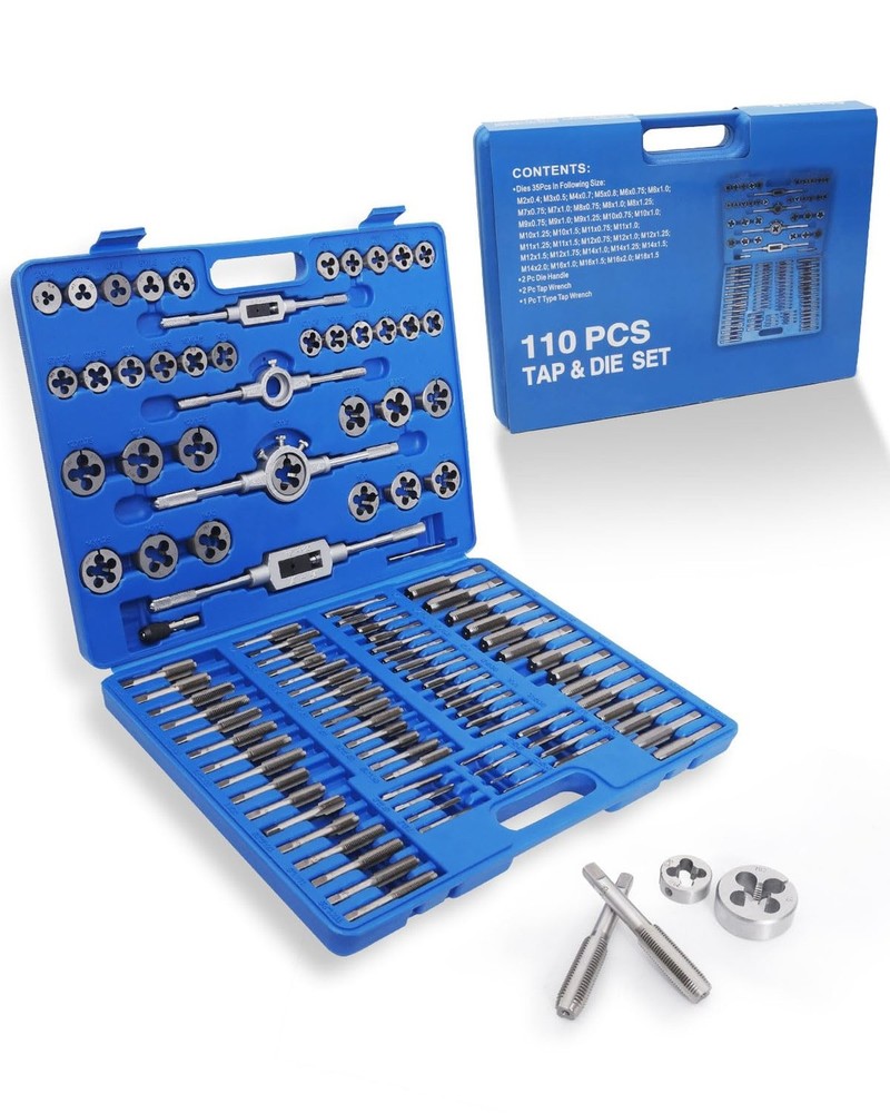 110PCS Tap and Die Set, Metric Tap and Die Rethreading Kit, Thread Chaser Set&hellip;