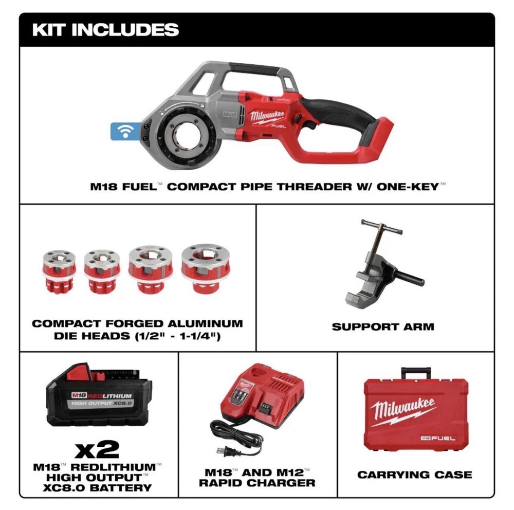 Milwaukee 2870-22 Pipe Threader Kit &ndash; Red