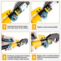 Hydraulic Crimping Tool With 9 Pairs Of Dies, 12 To 2/0 Awg, Yellow