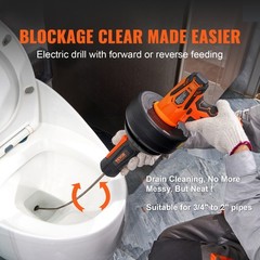 VEVOR 12V Electric Drain Auger 25FT Plumbing Snake Auto Feed for 3/4&Prime;-2&Prime; Pipes
