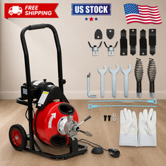 Electric Drain Cleaner Machine, 75Ft x 3/8&Prime; Robust Steel Cable, 200W Motor, 8 Cu