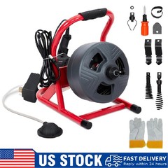 Drain Cleaner Machine 50FT x 5/16 Inch Electric Drain Auger w/ 6 Cutters ,Gloves