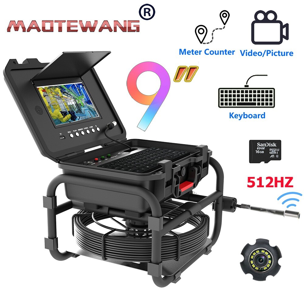 9&Prime; Monitor DVR Endoscope 60M 512HZ Signal Pipe Sewer Inspection Camera 5mm cable