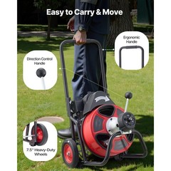 Uimoso Electric Drain Cleaning Machine with 100 FT x 1/2 In Cable and Auto Feed