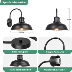 11&Prime; Black Gooseneck Wall Lights &ndash; 2-Pack Waterproof Farmhouse Sconces