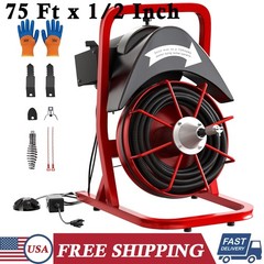 75 FT x 1/2 In Drain Cleaner Machine Electric Drain Auger Auto Feed Sewer Snake