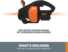 Worx Nitro 20V Power Share 25 Ft. Cordless Drain Auger (Tool Only)