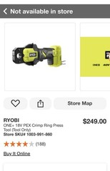 Ryobi ONE+ 18V P661 Cordless PEX Crimp Ring Press Tool w/ Gauge