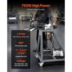 Electric Pipe Bender 750W 6L Hydraulic 3 Dies 180&deg; 1-3/4in