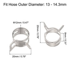 Spring Hose Clamp, 20pcs 65Mn Steel 12mm Low Pressure Air Clip, Nickel Plated