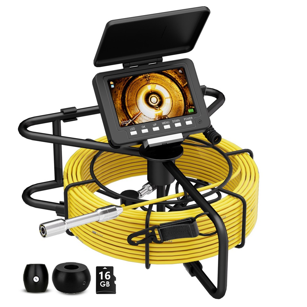 50M Sewer Pipe Inspection Camera 5&Prime; Monitor Drain Endoscope 18mm Video Camera