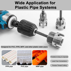 3Pcs PVC Pipe Threader Kit 1/2&Prime; 3/4&Prime; 1&Prime; NPT, Integrated Internal & External Pipe