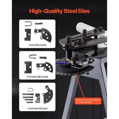 Electric Pipe Bender 750W 6L Hydraulic 3 Dies 180&deg; 1-3/4in