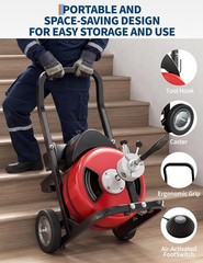 100FT 1/2in Drain Auger 370W Steel Core Cable with Foot Switch for Sewer Clogs