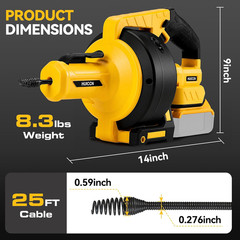 Cordless Drain Snake Auger Compatible with DEWALT 20V Battery, 610 RPM Electric