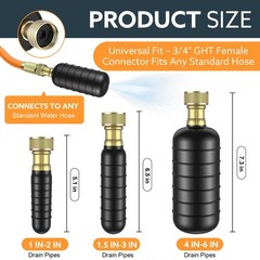 3-Pack Drain Bladder Kit, Water-Powered Rubber Cleaning Bladder, Black