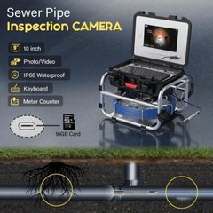50M Sewer Pipe Inspection Camera 512HZ Self leveling Meter Counter 10&Prime; Monitor