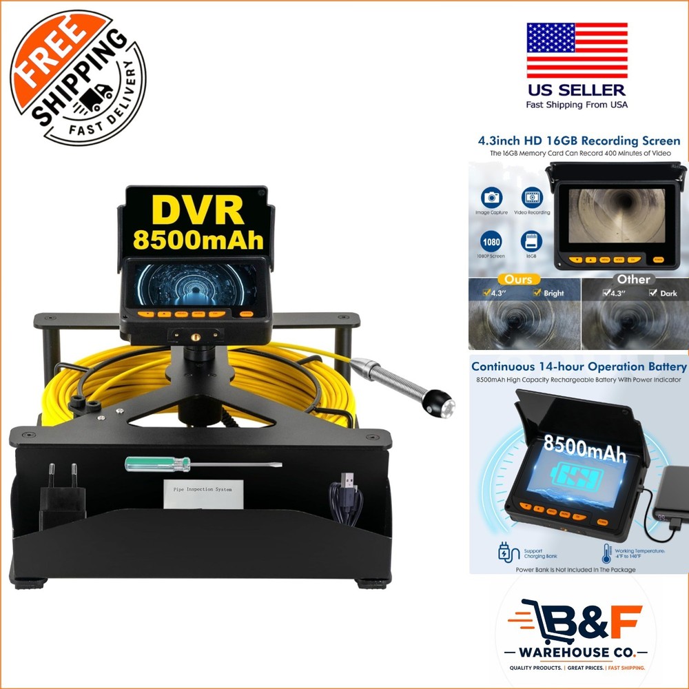 Advanced 164ft Drain Inspection Camera with 6 LED Lights & Meter Counter