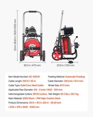 VEVOR Drain Cleaner Machine Electric Drain Auger 100FT x 3/8 Inch Auto Feed