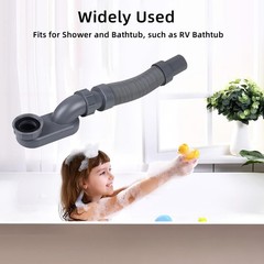 Flexible Freestanding Tub Drain Kit, Low Profile Flat P Trap 1.5 inches, Gray