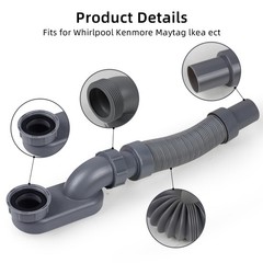 Flexible Freestanding Tub Drain Kit, Low Profile Flat P Trap 1.5 inches, Gray