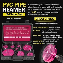 Premium 9-Piece PVC Pipe Reamer and Deburring Tool Kit for 1/2 3/4 1 1-1/4 1-1/2