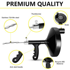 Drain Auger 25 Ft with Gloves, Plumbing Snake Drain Auger Hair Clog Remover, Hea