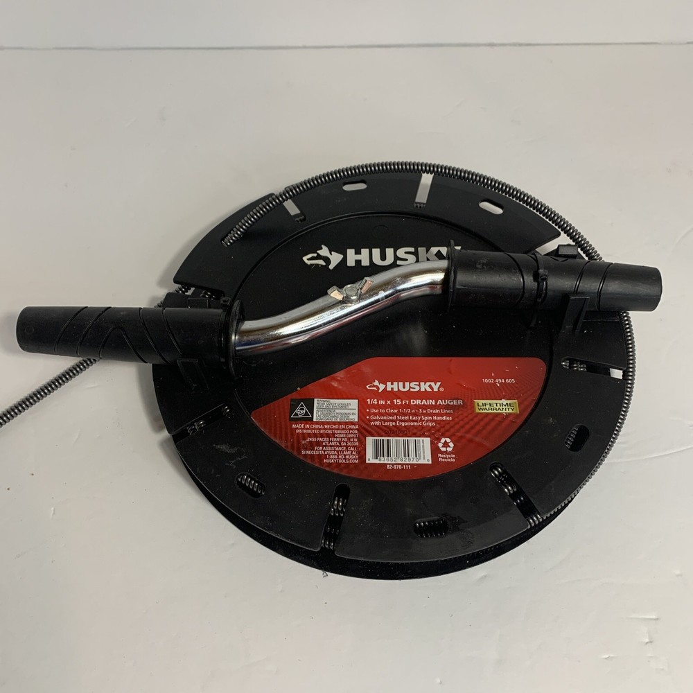 HUSKY 1/4 IN x 15 FT DRAIN AUGER, for 1-1/2in-3in Drain LIFETIME WARRANTY, NEW!
